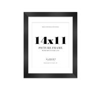 14x11 Black Frame With Mount for 11x9 Pictures 28mm Edge Portrait and Landscape Display with Wall Hooks and Kickstand, 1 Pack