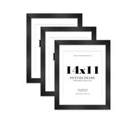 14x11 Black Frame With Mount for 11x9 Pictures 28mm Edge Portrait and Landscape Display with Wall Hooks and Kickstand, 3 Pack
