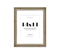 14x11 Champagne Silver Ornate Photo Frame With White Mat For 10x8 Picture, Ready to Hang or Stand, 1 Pack