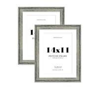 14x11" Distressed Green Picture Frame with A4 Mount - Industrial Photo Frame with Distressed Finish, Wall Hooks and Kickstand, 32mm Edge - 2 Pack