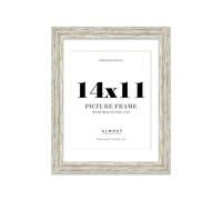 14x11" Distressed White Oak Picture Frame with 11x9" Mount - Aged Photo Frame with Distressed Finish, Wall Hooks and Kickstand, 32mm Edge - 1 Pack