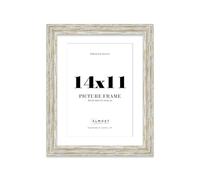 14x11" Distressed White Oak Picture Frame with A4 Mount - Barnwood Photo Frame with Distressed Finish, Wall Hooks and Kickstand, 32mm Edge - 1 Pack