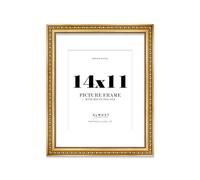 14x11 Gold Ornate Photo Frame With White Mat For 10x8 Picture, Ready to Hang or Stand, 1 Pack