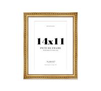 14x11 Gold Ornate Photo Frame With White Mat For 12x8 Picture, Ready to Hang or Stand, 1 Pack