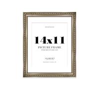 14x11 Gunmetal Ornate Photo Frame With White Mat For 11x9 Picture, Ready to Hang or Stand, 1 Pack