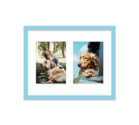 14x11 Inch 2 Opening Photo Collage Frame, Display Two 7x5 Inch Photos, Multi Aperture Family Picture Frame, Light Blue