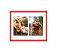 14x11 Inch 2 Opening Photo Collage Frame, Display Two 8x6 Inch Photos, Multi Aperture Family Picture Frame, Thin 22mm Edge, Red