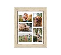 14x11 Inch 5 Opening Photo Collage Frame, Display Five 6x4 Inch Photos, Multi Aperture Family Picture Frame, Distressed Cream