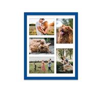 14x11 Inch 5 Opening Photo Collage Frame, Display Five 6x4 Inch Photos, Multi Aperture Family Picture Frame, Thin 22mm Edge, Blue