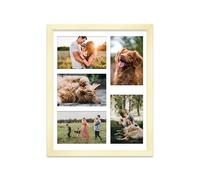 14x11 Inch 5 Opening Photo Collage Frame, Display Five 6x4 Inch Photos, Multi Aperture Family Picture Frame, Thin 22mm Edge, Gold