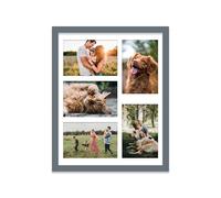 14x11 Inch 5 Opening Photo Collage Frame, Display Five 6x4 Inch Photos, Multi Aperture Family Picture Frame, Thin 22mm Edge, Grey