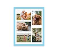 14x11 Inch 5 Opening Photo Collage Frame, Display Five 6x4 Inch Photos, Multi Aperture Family Picture Frame, Thin 22mm Edge, Light Blue