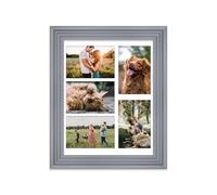 14x11 Inch 5 Opening Photo Collage Frame, Display Five 6x4 Inch Photos, Multi Aperture Family Picture Frame, Grey