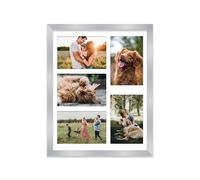 14x11 Inch 5 Opening Photo Collage Frame, Display Five 6x4 Inch Photos, Multi Aperture Family Picture Frame, Thin 22mm Edge, Silver
