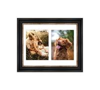 14x11 Inch Double Opening Photo Collage Frame, Display Two 8x6 Inch Photos, Multi Aperture Family Picture Frame, Black and Gold