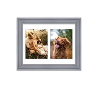14x11 Inch Double Opening Photo Collage Frame, Display Two 8x6 Inch Photos, Multi Aperture Family Picture Frame, Grey