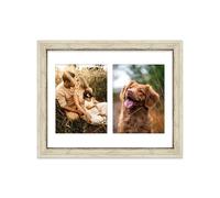14x11 Inch Double Opening Photo Collage Frame, Display Two 8x6 Inch Photos, Multi Aperture Family Picture Frame, Distressed Cream