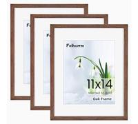 14x11 inch Photo Frame 3 Pack, 14x11 Walnut Picture Frame Matted for 8x10 Photo Frame with Real Tempered Glass, Vertical & Horizontal Wall Hanging Frame for Family