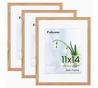 14x11 inch Picture Photo Frame 3 Pack, 14x11 Oak Frame Matted for 8x10 Photo Frame with Real Tempered Glass, Vertical & Horizontal Wall Hanging Frame for Family
