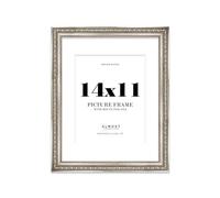 14x11 Silver Ornate Photo Frame With White Mat For 10x8 Picture, Ready to Hang or Stand, 1 Pack