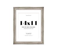 14x11 Silver Ornate Photo Frame With White Mat For 11x9 Picture, Ready to Hang or Stand, 1 Pack