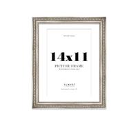14x11 Silver Ornate Photo Frame With White Mat For 12x8 Picture, Ready to Hang or Stand, 1 Pack