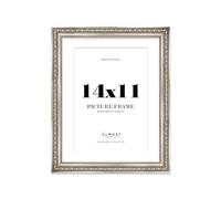 14x11 Silver Ornate Photo Frame With White Mat For A4 Picture, Ready to Hang or Stand, 1 Pack