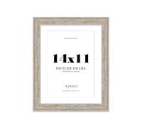 14x11" Walnut Woodgrain Picture Frame with A4 Mount - Shabby Chic Photo Frame with Distressed Finish, Wall Hooks and Kickstand, 32mm Edge - 1 Pack