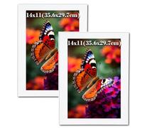 14x11 White Picture Photo Frame Certificate Frame - Flat Picture Poster Frames Hang Hooks Horizontal and Vertical Wall Mount Tabel Top Acrylic Glass - Pack 2