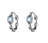 14x12mm Small Hoop Earrings Silver Chain Link Geometric Design with Square Light Blue Stone Dainty Minimalist Jewelry