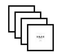 14x14 Black Picture Frame with Large Mount for 5x5 Photos, Prints - Modern Square Wall Frame, Set of 4
