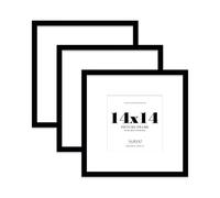 14x14 Black Picture Frame with Large Mount for 8x8 Photos, Prints - Modern Square Wall Frame, Set of 3