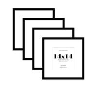 14x14 Black Picture Frame with Large Mount for 8x8 Photos, Prints - Modern Square Wall Frame, Set of 4