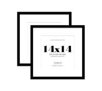 14x14 Black Picture Frame with Mount for 12x12 Photos, Prints - Modern Square Wall Frame, Set of 2