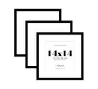 14x14 Black Picture Frame with Mount for 12x12 Photos, Prints - Modern Square Wall Frame, Set of 3