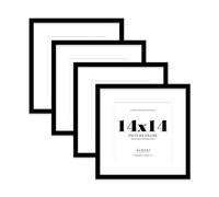 14x14 Black Picture Frame with Mount for 12x12 Photos, Prints - Modern Square Wall Frame, Set of 4