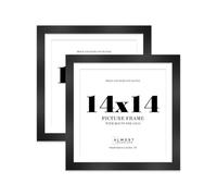 14x14" Black Square Frame With Mount for 13x13" Pictures 28mm Edge Frame Display with Wall Hooks, 2 Pack