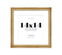 14x14 Gold Ornate Photo Frame With White Mat For 12x12 Picture, Ready to Hang or Stand, 1 Pack