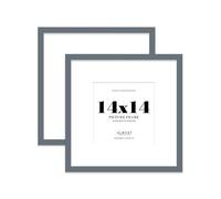 14x14 Grey Picture Frame with Large Mount for 8x8 Photos, Prints - Modern Square Wall Frame, Set of 2