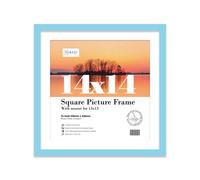 14X14" Light Blue Picture Frame - 14X14" Square Frame With 13X13" Mount For 14X14"/13X13" Pictures Vintage Style Wall Art, 1 Pack
