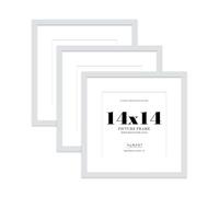 14x14 Light Grey Picture Frame with Mount for 12x12 Photos, Prints - Modern Square Wall Frame, Set of 3