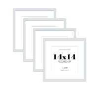 14x14 Light Grey Picture Frame with Mount for 12x12 Photos, Prints - Modern Square Wall Frame, Set of 4