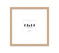 14x14 Oak Picture Frame with Large Mount for 5x5 Photos, Prints - Modern Square Wall Frame, 1 Pack