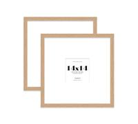14x14 Oak Picture Frame with Large Mount for 5x5 Photos, Prints - Modern Square Wall Frame, Set of 2
