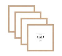 14x14 Oak Picture Frame with Large Mount for 5x5 Photos, Prints - Modern Square Wall Frame, Set of 4