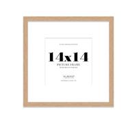 14x14 Oak Picture Frame with Large Mount for 8x8 Photos, Prints - Modern Square Wall Frame, 1 Pack