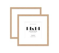 14x14 Oak Picture Frame with Large Mount for 8x8 Photos, Prints - Modern Square Wall Frame, Set of 2