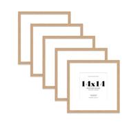 14x14 Oak Picture Frame with Large Mount for 8x8 Photos, Prints - Modern Square Wall Frame, Set of 5