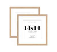 14x14 Oak Picture Frame with Mount for 12x12 Photos, Prints - Modern Square Wall Frame, Set of 2
