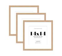 14x14 Oak Picture Frame with Mount for 12x12 Photos, Prints - Modern Square Wall Frame, Set of 3